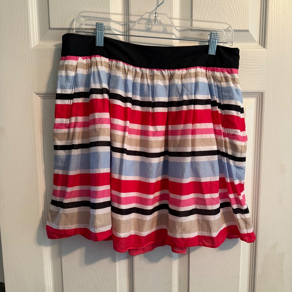 Cynthia Rowley Striped Skirt Size 12 Cotton Multicolor Pocket A Line